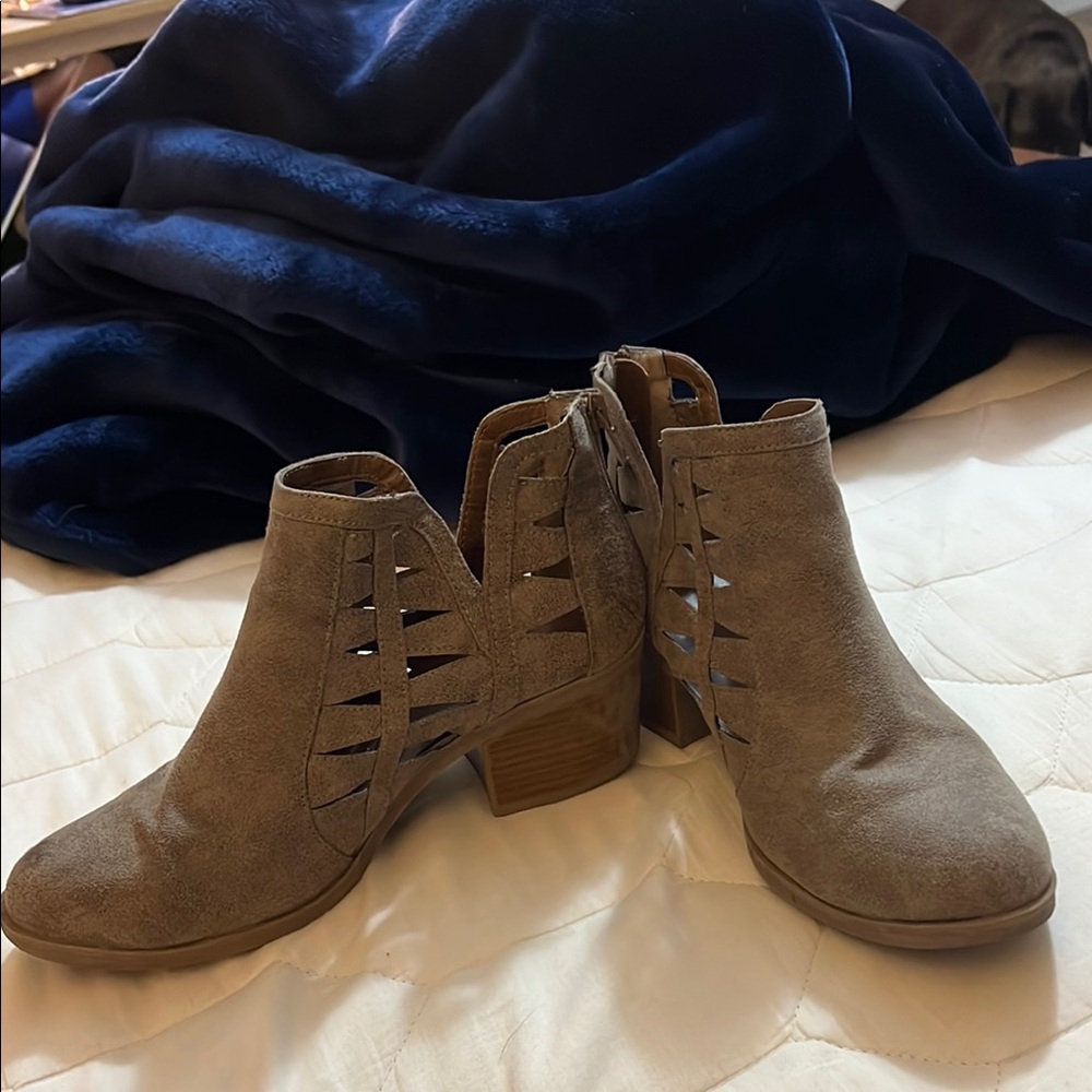 Time and Tru Tan Ankle Booties with Lace-Up Detail